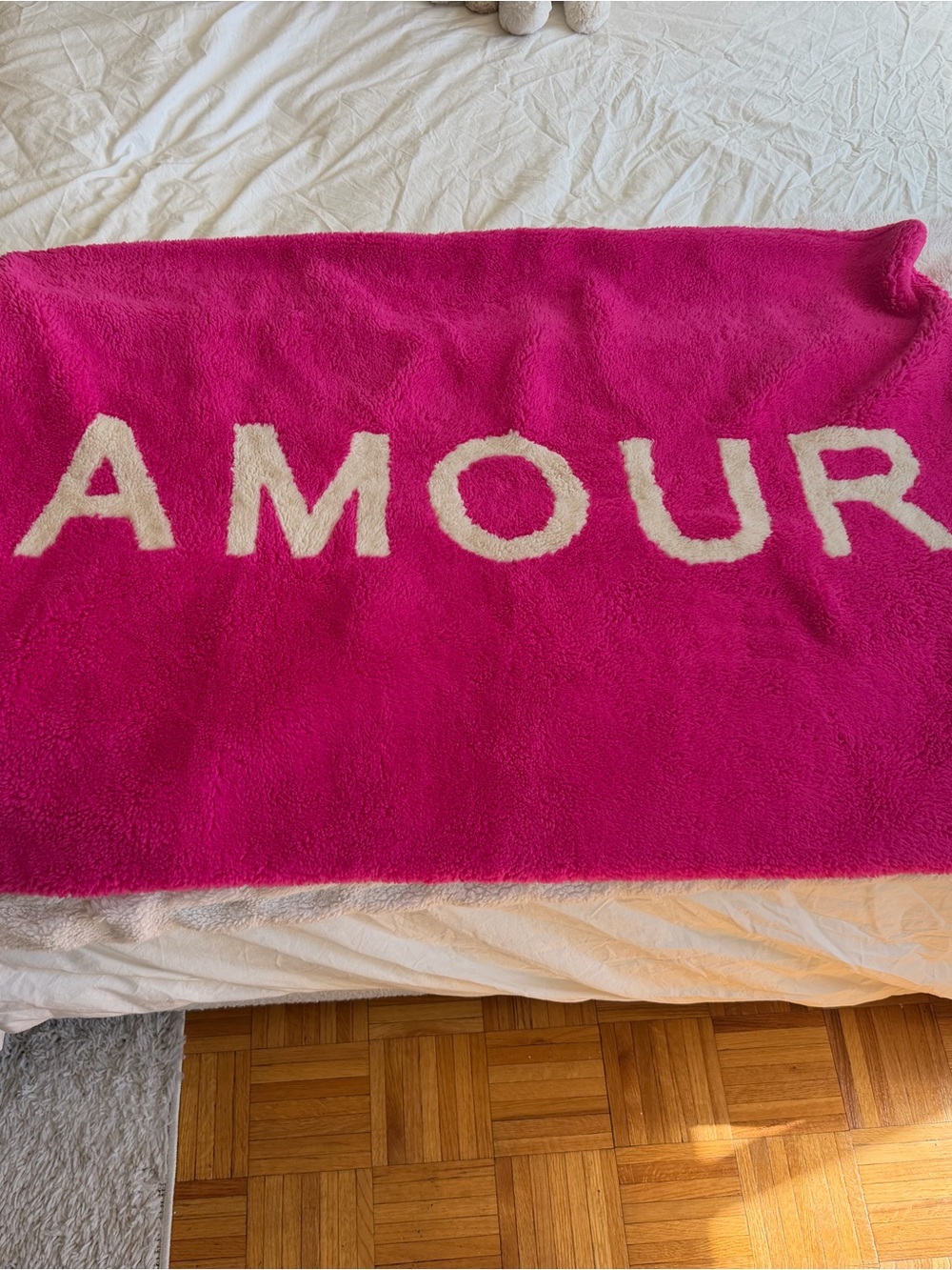 Apparis Hot Pink AMOUR Plush Bath Blanket with Cream Lettering